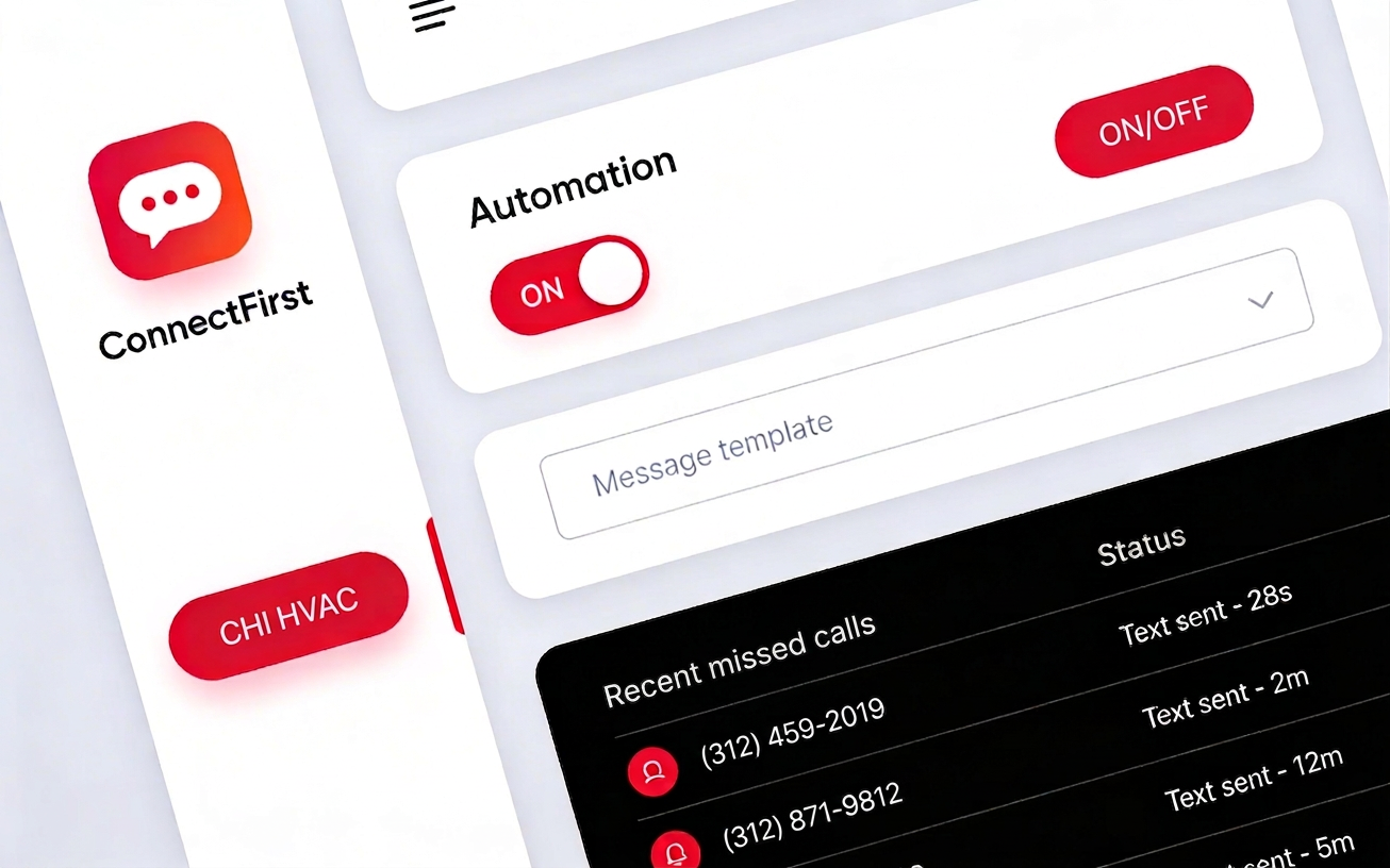 ConnectFirst operator dashboard showing automation status and recent missed-call activity